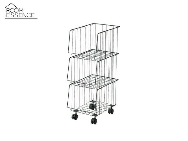 【BLACK FRIDAY期間中エントリーP5倍】東谷 スタッキングワゴン3段 ブラック 黒 おしゃれ ワイヤーラック シェルフ キッチン AKB-438BK ...