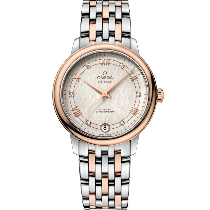 リファレンス番号:424.20.33.20.52.003 ラグの間のサイズ :16mm ラグを含めた縦方向の長さ:37.6mm 厚さ :9.4 mm ケース直径 :32.7mm ケース:ステンレススティール・レッドゴールド ダイアルの色:シルバー クリスタル風防:ドーム型強化サファイアガラス 防水:3 気圧 (30 メートル / 100 フィート) サイズ:レディース おおよその製品総重量:75g キャリバー:オメガ 2500 ムーブメント:自動巻き パワーリザーブ:48時間 メーカー保証：5年