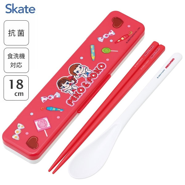 抗菌 音が鳴らないコンビセット PEKO&POKO おかし スケーター CCS3SAAG / 日本製 食洗機対応 スプーン 箸 18cm ケース付き お弁当用 ...