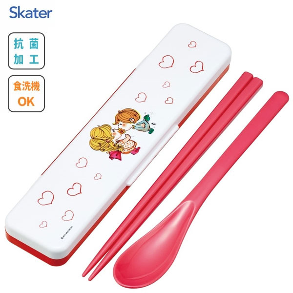 抗菌 音が鳴らないコンビセット 水森亜土 スケーター CCS3SAAG / 日本製 食洗機対応 スプーン 箸 18cm ケース付き お弁当用 携帯用 持ち運び ...