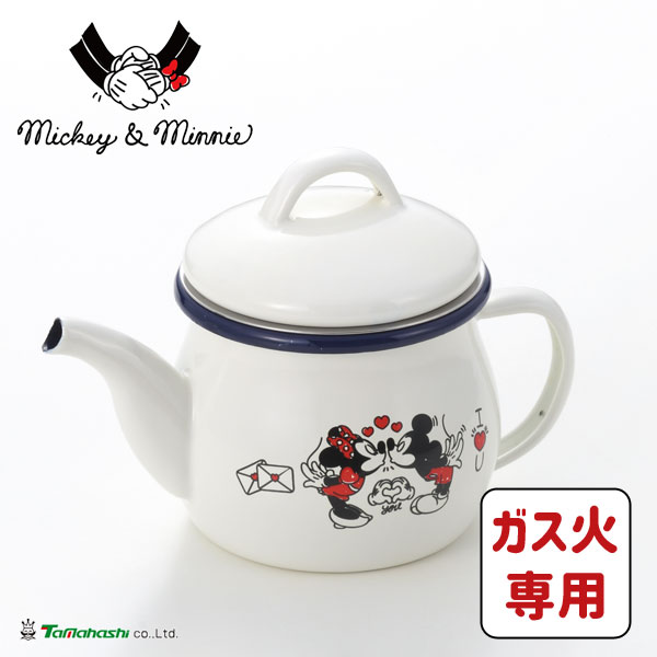 ホーローティーポット (ストレーナー付) ミッキー＆ミニー (シェイクハンズ) タマハシ MMJ-06 / 日本製..