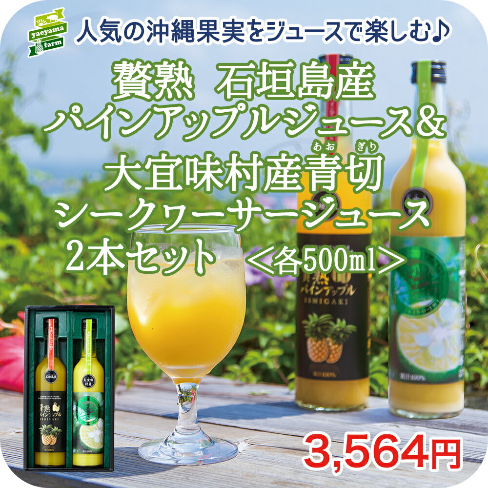 贅熟 石垣島産 パインアップル & 大宜味村産 青切(あおぎり) シークヮーサー ジュース 500ml 2本 ギフト セット 贈答 無添加 ストレート 果汁 国産 沖縄 パイン 産地直送 内祝 お返し 法人ギフト 贈り物 贈答 お歳暮 お中元 父の日 母の日