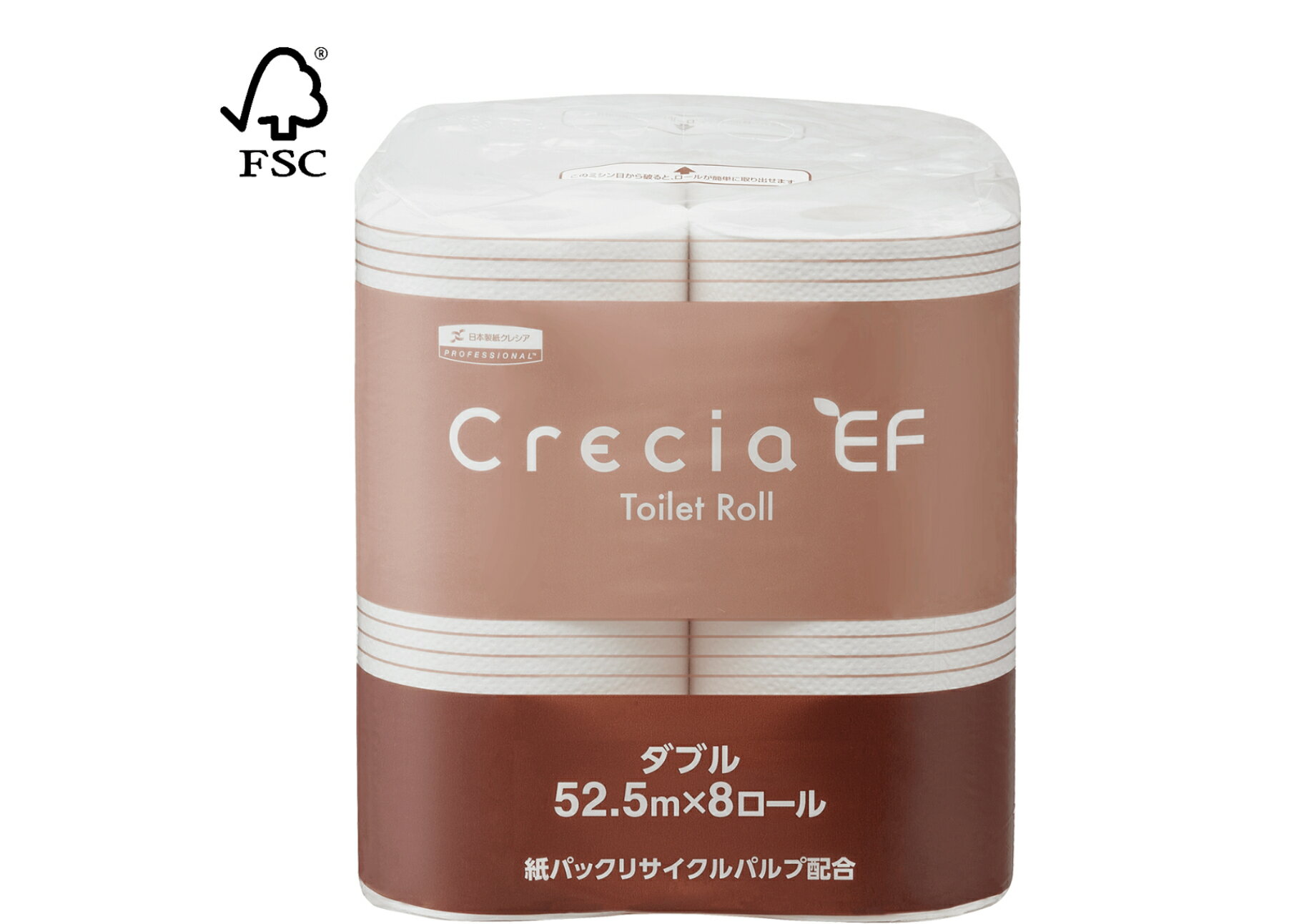 【1袋】【52.5m ・ダブル】クレシアEF トイレットロール 52.5m 2枚重ね ダブル 8ロール やわらかい ト..