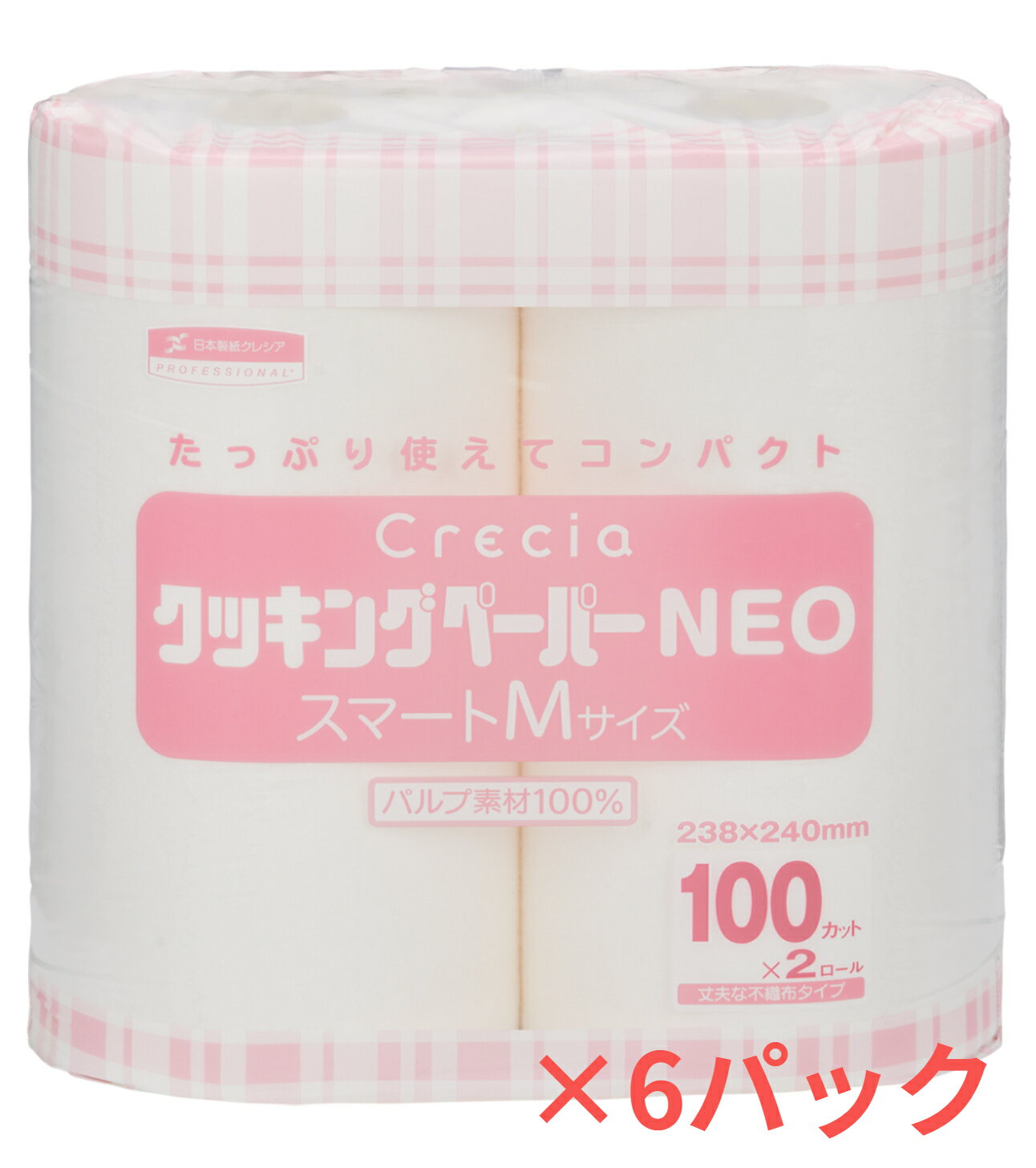 【2ロール×6袋】【スマートMサイズ】【1ケース】クレシア クッキングペーパー NEO 100カット コンパクト ソフトタイプ 高密度パルプ不織布 保鮮 ドリップ吸収 油こし だしこし 油きり 水きり ミシン目付き 蛍光染料不使用 日本製紙クレシア【送料無料】