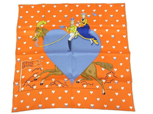 エルメス HERMES スカーフシルク100% レディース カレ65ハート柄 馬 ホース ティータイムTEA TIME オレンジ系【中古】【程度A+】【極上美品】 エルメス HERMES スカーフシルク100% レディース カレ65ハート柄 馬 ホース ティータイムTEA TIME オレンジ系【中古】【程度A+】【極上美品】