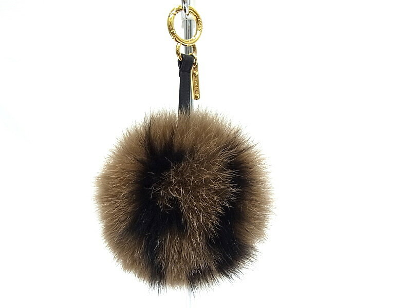 フェンディ FENDI　ポンポンチャーム　F　ロゴマークバッグチャーム　キーホルダー ブラウン×ブラック【中古】【程度A+】【美品】のサムネイル