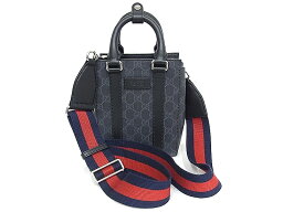 グッチ GUCCI 696010　GGスプリーム ブラック×グレー　PVC/レザーハンドバッグ　ショルダーバッグ【中古】【程度A+】【極上美品】