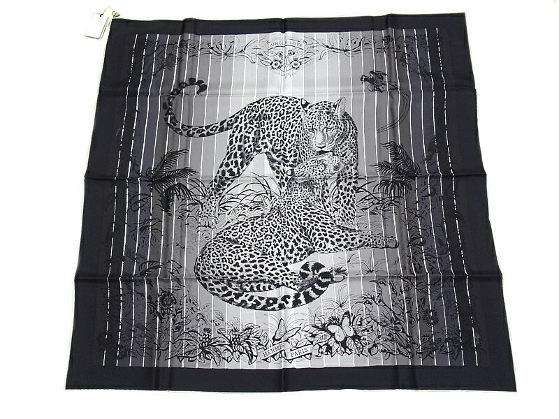エルメス　HERMES　スカーフシルク100％　レディース　カレ90JUNGLE LOVE ジャングルラブヒョウ　豹　ブラック　グレー　グラデーション【未使用】【程度S】【極上美品】のサムネイル