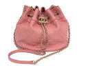 シャネル CHANEL マトラッセ 巾着バッグ ゴールド金具 ココマークラムスキン ピンク チェーンショルダー【中古】【程度A】【美品】