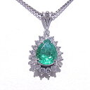 Pt850/Pt900 プラチナ エメラルドダイヤ ネックレスエメラルド1.08ct ダイヤ0.38ct 鑑別書付【中古】【程度A+】【極上美品】【ノーブランド】
