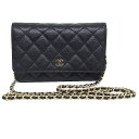 シャネル CHANEL チェーンショルダーチェーンウォレット 斜め掛け AP0250キャビアスキン 黒 ブラック【中古】【程度A】【美品】