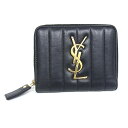 サンローラン SAINT LAURENT YSL ミニラウンドファスナー財布 レザー モノグラムブラック×ゴールド金具 553678【中古品】【程度A-】【良品...