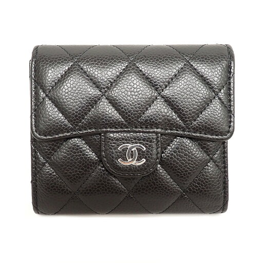シャネル CHANEL 三つ折り財布 キャビアスキンAP0231 ブラック×シルバー金具スモールフラップウォレット ココマーク【中古品】【程度A+】【極上美品】 シャネル CHANEL 三つ折り財布 キャビアスキンAP0231 ブラック×シルバー金具スモールフラップウォレット ココマーク【中古品】【程度A+】【極上美品】