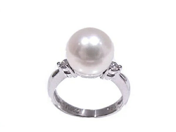 【中古】【程度A】【美品】【新品仕上げ済み】【ノーブランド】指輪 パールリング　9mm玉 ダイヤ　0.10ctPt900　プラチナ　リング