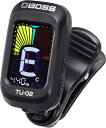 BOSS/TU-02 Clip-On Tuner カラー・ディスプレイを搭載したクリップ・チューナー！ TU-02は、フレキシブルに角度調節が可能なカラー・ディスプレイを搭載。4つのモードを備え、ギター、ベース、ウクレレ等、様々な弦楽器に対応したクリップ・チューナーです。視認性に優れたカラー・ディスプレイ4つのチューニング・モード（クロマチック／ギター／ベース／ウクレレ）リチウム・ボタン電池で最長24時間の連続使用が可能オート・パワー・オフ機能により未使用時のバッテリーを節約カラー・ディスプレイは視認性に優れており、あらゆる環境でチューニングを正確に行えます。ディスプレイ部分はフレキシブルに角度調節が可能。パッドを備えた丈夫なクリップにより、様々な弦楽器のヘッドに安定した取り付けが可能です。リチウム・ボタン電池1つで最長24時間連続使用でき、オート・パワー・オフ機能により未使用時のバッテリーを節約します。TU-02は多彩なチューニング・モードを備えており簡単に切り替えが可能。ギター、ベース、ウクレレそれぞれに最適なチューニングができ、クロマチック・モードを使用すれば他の弦楽器のチューニングも行えます。半音／全音下げチューニングや5弦ベースにも対応しているため、重低音を好むプレイヤーにも最適です。基準ピッチは440Hzだけでなく、必要に応じて430 ～ 450 Hz の中で変更できます。 5