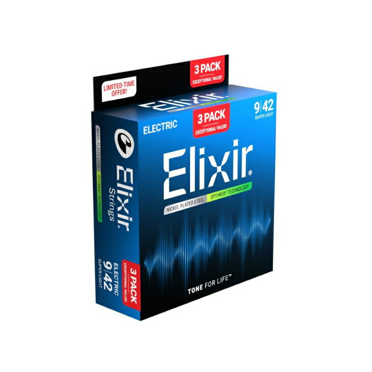 Elixir エリクサー エレキギター弦 3セット入り プロモーションパック OPTIWEB Super Light .009-.042#16571 (19002 3個セット) 【国内正規品】