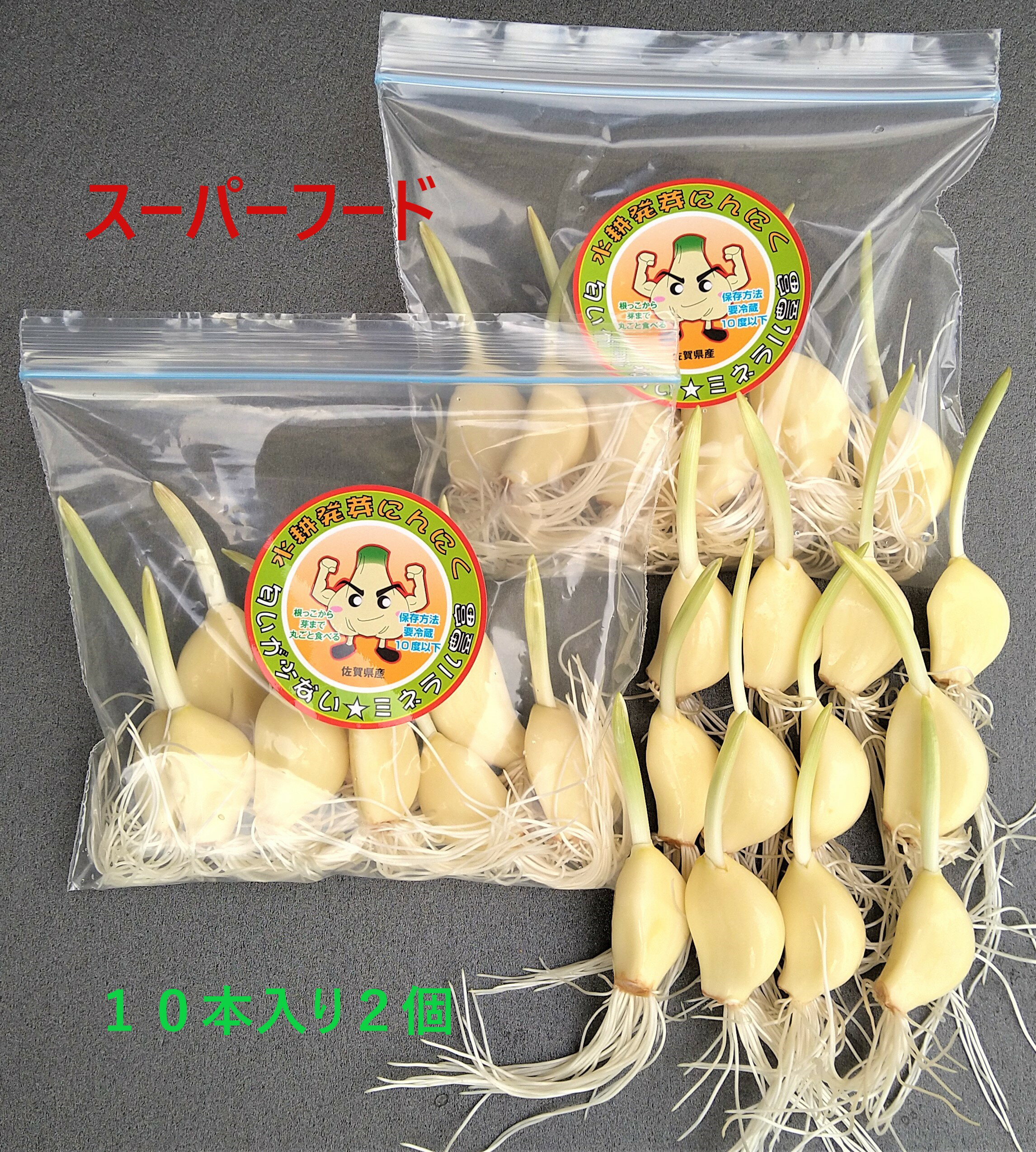 にんにく20本 送料無料 常温発送 スプラウト 発芽 にんにく 国産 佐賀県産 生産者直送 無農薬水耕栽培 臭いが残らない みずみずしい ホクホク 発芽にんにく 栄養価が高い スタミナ野菜 サイズM 天ぷら 素揚げ アヒージョ もつ鍋 におい ニオイ おいしいのサムネイル