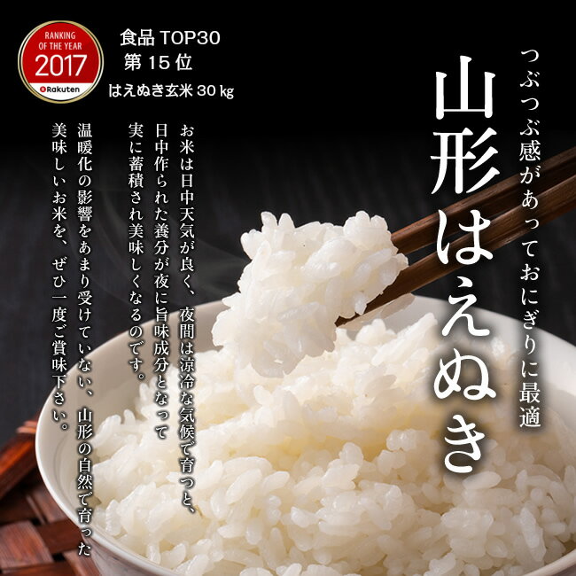 【送料無料・精米無料】令和2年産 山形県産 はえぬき 玄米30kg【沖縄・離島別途2000円加算】