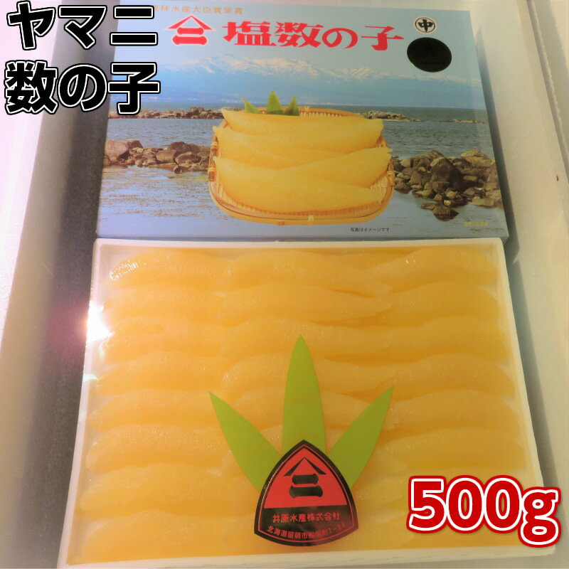 数の子のトップブランド 北海道 井原水産 ”ヤマニ 塩数の子” 中 約500g カナダ産 塩かずのこ 贈答用　ギフト　お歳暮　化粧箱入り