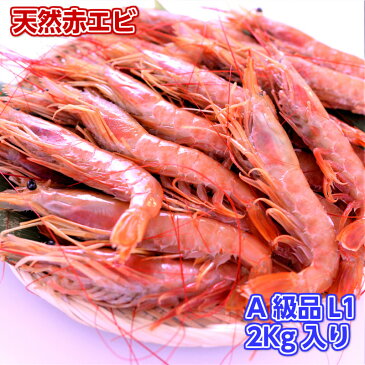 お中元【送料無料】【天然生食用赤えび2Kg】 特大サイズ L1サイズ Aグレード 生食用 BBQに 天然エビ 美味しいえび さけのさかなエビ お中元 お歳暮等 ギフトに もらって嬉しい贈り物 冷凍保存