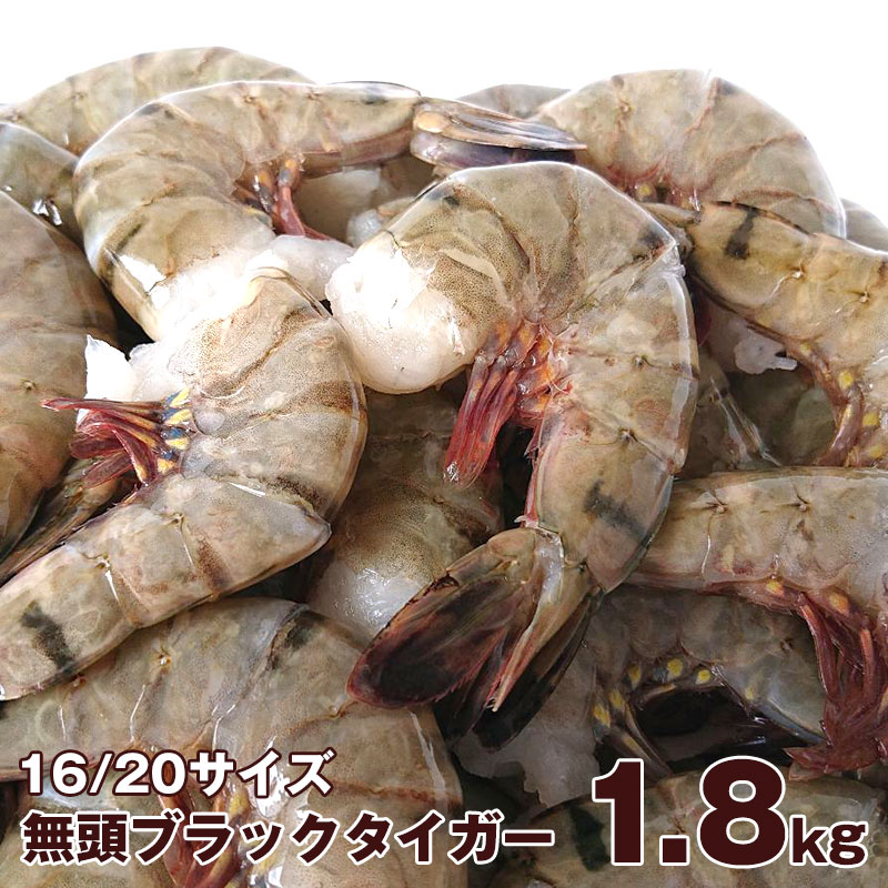 業務用 加熱用 無頭エビ ブラックタイガー 1.8kg 16/20サイズ (64尾〜80尾)