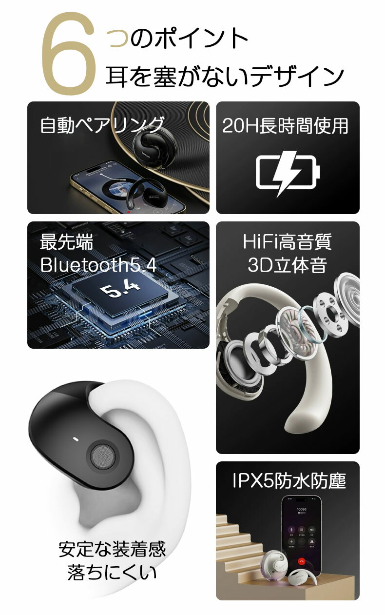 【業界新傑作 Blurtooth5.4 耳掛式イヤホン】ワイヤレスイヤホン ハイレ Bluetooth...