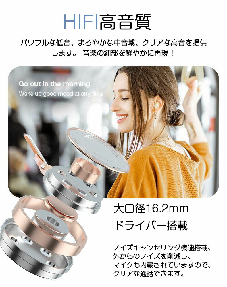Bluetooth5.3 イヤホン カナル型 ワイヤレスイヤホン インナーイヤー型 透明ケース...