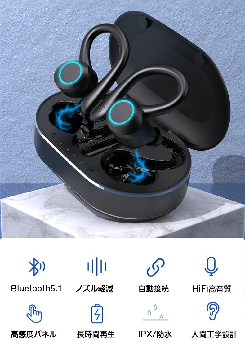 Bluetooth5.3 イヤホン インナーイヤー型 ワイヤレスイヤホン 耳掛け式 ノイズキャンセリング 快適装着 ブルートゥースイヤホン 高音質 長時間再生 Type-C急速充電 ハンズフリー通話 無痛装着 自動ペアリング 両耳 片耳 独立型 イヤフォ yakia-10001308 yakia サンプル画像2