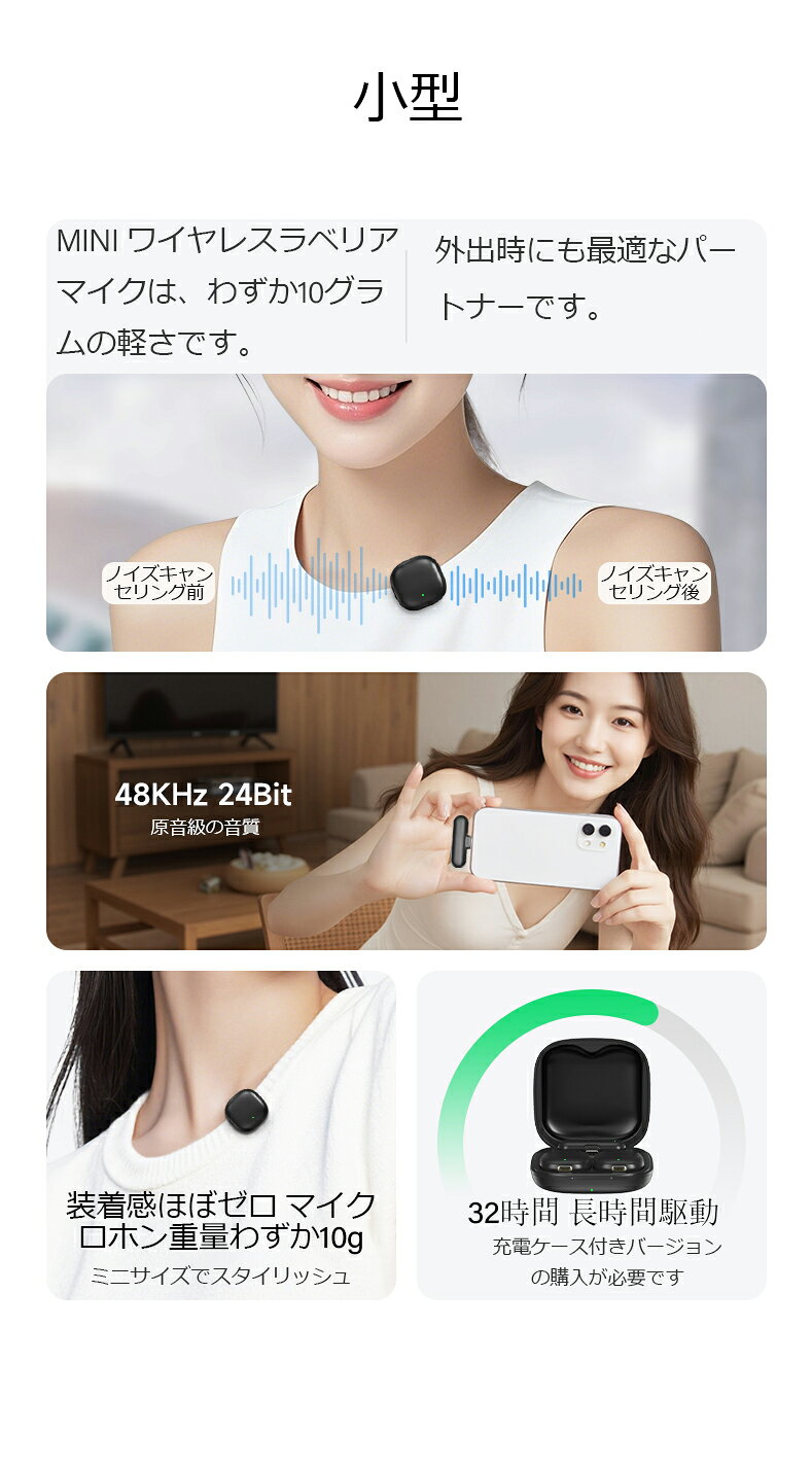 ワイヤレスマイク ラベリアマイク ピンマイク 200メートル受信 LCD画面 USB 無指定性 コンパクト マイク スマホ iPhone iPad iPod Android Vlog Tiktok Instagram YouTube 動画録音 カメラ/PC対応 充電ケース付き ノイズキャンセリング ミニマイク スマホ USB カメラ用