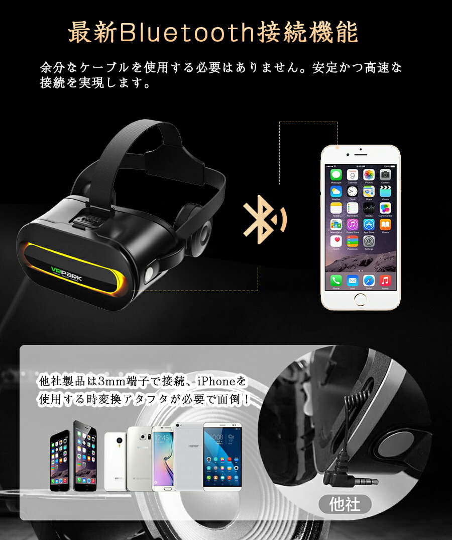 【最新モデル Bluetooth接続】VRゴーグル VR ゴーグル スマホ 用 ヘッドセット ヘッドホン 付き 一体型 1080PHD バーチャル 3D 映像 動画 ゲーム ブルーライトカット リモコン 付き iPhone android 対応 スマホ 4.7〜6.5インチ