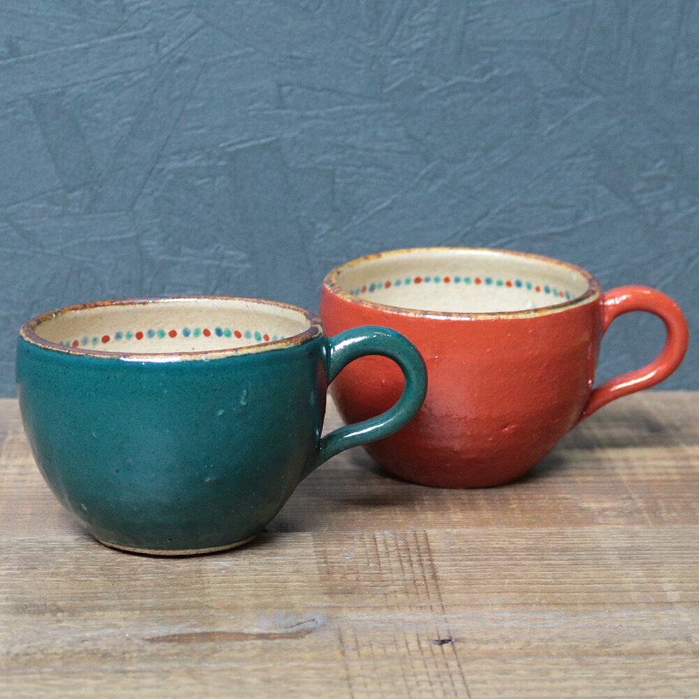 【ブラックフライデー限定15%OFFクーポン配布中】信楽焼 ペア マグカップ 保温 2客セット 陶器 結婚祝い 食器 スープカップ おしゃれ 保温 かわいい 和食器 日本製 カップ やきもの コップ 焼き物 器 あまねマグカップ(青・赤)ペアセット w504-03-04