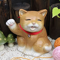 可愛い表情の猫 招福猫(茶) おきもの 信楽焼ねこ 陶器ネコ ねこ 置物 しがらき 焼き物 ギフト インテリア ok-0024