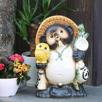 信楽焼きフクロウ持ち狸