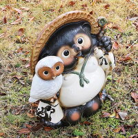 信楽焼きフクロウ持ち狸