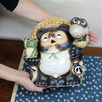 ふくろうかえる付きタヌキしがらきやき狸陶器たぬき信楽焼たぬき