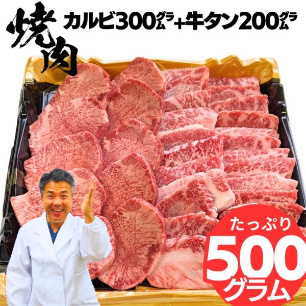 肉セット 父の日 早割 10％OFFクーポン 誕生日 内祝い お肉バーベキュー bbq 焼肉 セット 黒毛 和牛 カルビ 300g + 厚切り 牛タン 塩用 200g 4人前 ~ 5人前 合計 500g 牛 肉 簡易包装 盛り合わせ タレ付き 取り寄せ 高級 焼き肉 ギフト お肉 グルメ 食べ物 a