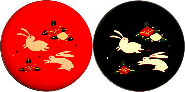 禍除け 厄除け 魔除け招福 開運 木製ご縁鏡(椿野に兎)リバーシブル布袋付