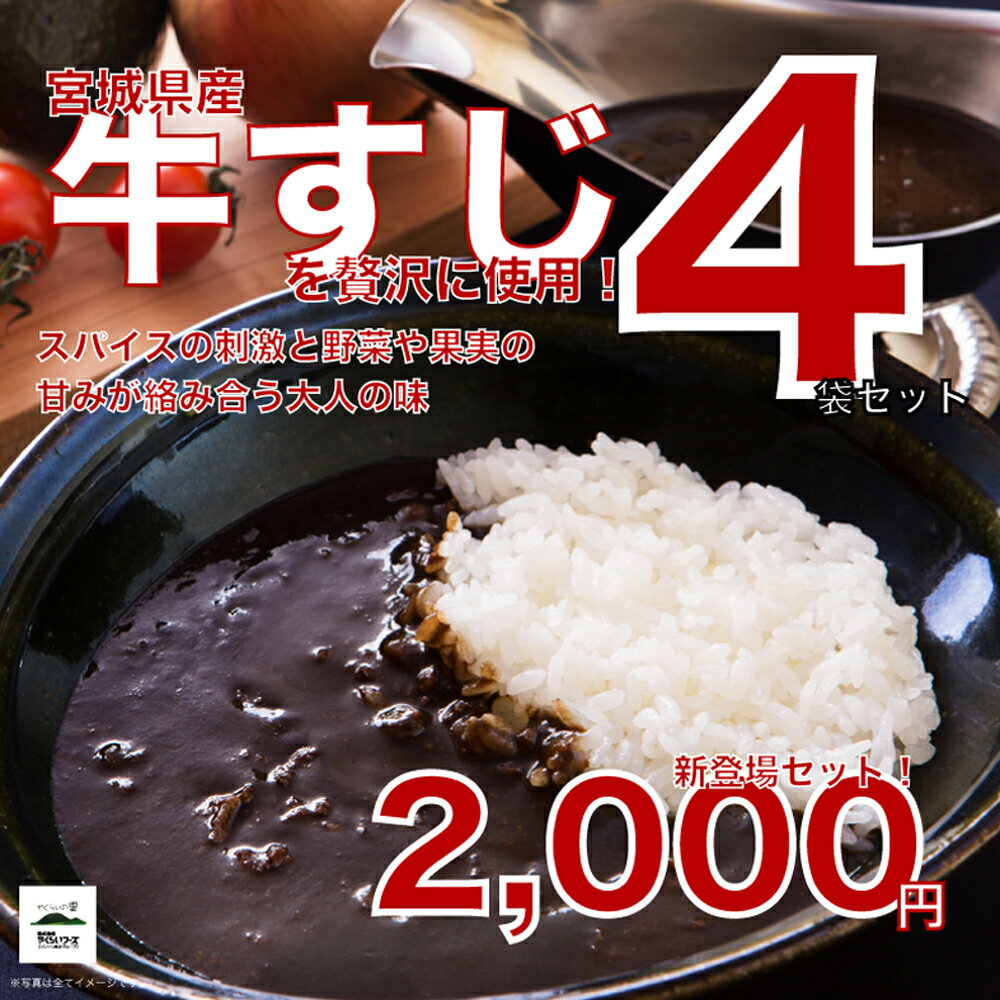 宮城牛すじ黒カレー 4個　2000円！　送料無料・消費税込　やくらいの里で生まれた宮城のご当地カレー