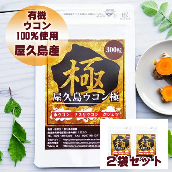 屋久島 ウコン 極 300 粒 2袋 セット 屋久島産 送料無料 無農薬 有機栽培 サプリメント クルクミン 3種混合 スーパーDEAL [M便 1/1]