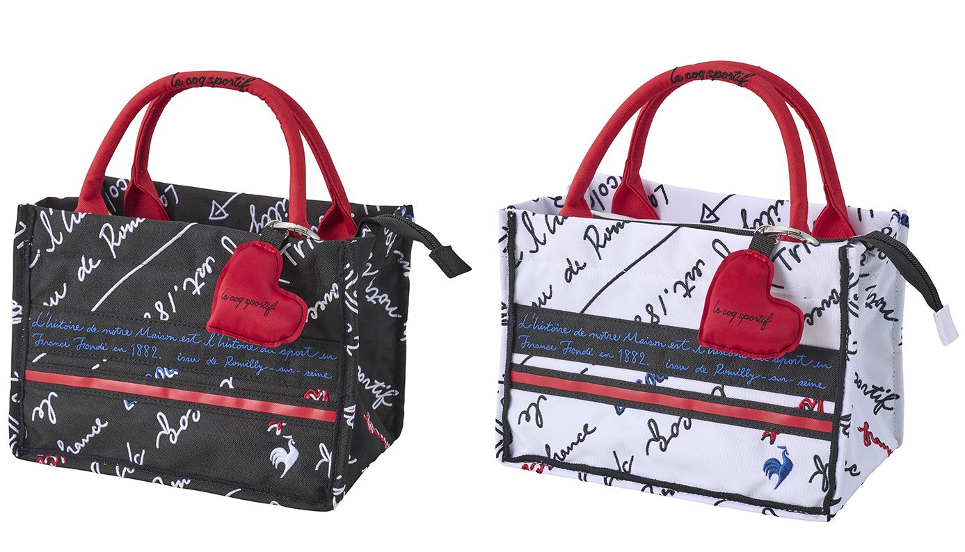 ルコックスポルティフ（ゴルフ） ブラックトリコデザイン スクエア型ポーチ オリジナルハート引き手付き