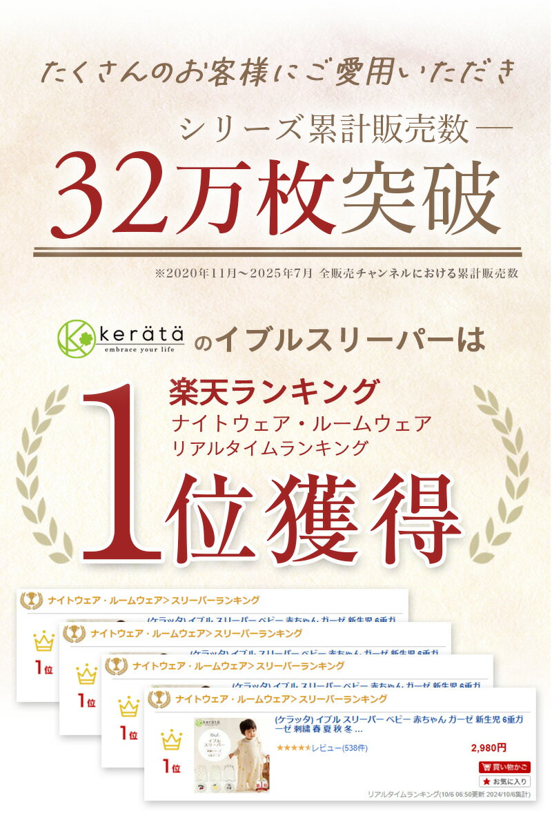 (ケラッタ) イブル スリーパー ベビー 赤ちゃん ガーゼ 新生児 6重ガーゼ 刺繍 春 夏 秋 冬 秋冬 防寒 通年 0歳 1歳 2歳 3歳 4歳 出産祝い 新生児 寝たまま着せられる チェリー さくらんぼ レモン 完全分離 横開き コットン 3