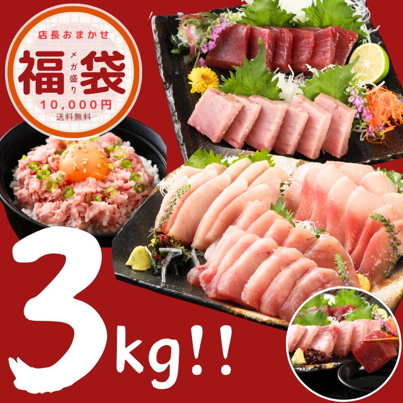 セット内容※下記から3種類お届けとなります。 【びんちょうまぐろ中トロ】 内容量：1kg（2～3ブロック） 原材料：ビンチョウマグロ（台湾、日本、インド洋、太平洋） 【訳ありめばちまぐろ中トロ赤身】 内容量：1kg（500g×2） 原材料：めばちまぐろ（日本、太平洋、インド洋、大西洋） 【ネギトロ】 内容量：1.2kg（300g×4） 原材料：めばちまぐろ、きはだまぐろ、びんながまぐろ、食用植物油脂、食用精製加工油脂/ph調整剤、酸化防止剤(V.C、V.E) 原料原産地：日本、台湾、その他 【南まぐろ】 内容量：1kg（200g×5） 原材料：南まぐろ（日本、太平洋、インド洋） 【きはだまぐろ】 内容量：1kg 原材料：きはだまぐろ（日本、太平洋）賞味期限（製造より）冷凍30日 ※ネギトロは業務用-40℃以下での保存を想定している為、商品の表示には賞味期限を長く記載しておりますが、家庭用冷凍庫-18℃以下での保存の場合、賞味期限は30日となります。 お早めにお召し上がりください。保存方法-18℃以下で保存してください。加熱調理の必要性解凍後そのままお召し上がりください。販売者株式会社ヤマボシ 静岡県焼津市大島1716-1クーポンの併用はできません5種類の中から在庫状況に応じて【3種類】お届けします。 商品の指定はできません。 セット内容も販売状況により定期的に変更となります。 関連商品はこちらビンチョウマグロ 中トロ まぐろ びんな...7,980円【20％OFF！5,980円→4,780円】 訳あり ...4,780円ネギトロ 300g 安い 小分け ネギトロ ...2,200円南マグロ まぐろ 赤身 マグロ 天身 200g...21,600円まぐろ きはだまぐろ 1kg 小分け 送料無...6,980円