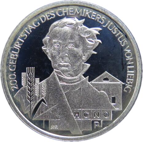 【プルーフ】 ドイツ 科学者ユストゥス・フォン・リービッヒ生誕200周年 10ユーロプルーフ銀貨 2003年