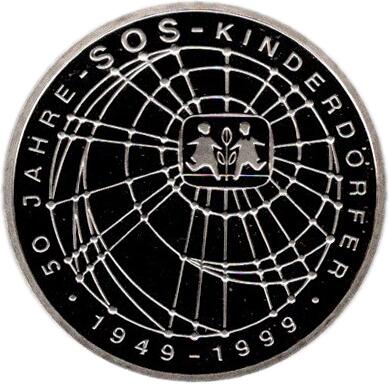 【プルーフ】 ドイツ SOS子どもの村50周年記念 10マルクプルーフ銀貨 1999年