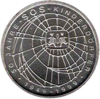 ドイツ SOS子どもの村50周年記念 10マルク銀貨 1999年