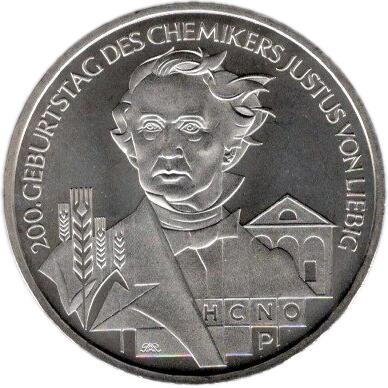 ドイツ 科学者ユストゥス・フォン・リービッヒ生誕200周年 10ユーロ銀貨 2003年