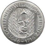ドイツ ゴットフリート・ライプニッツ没後250年 5マルク銀貨 1966年