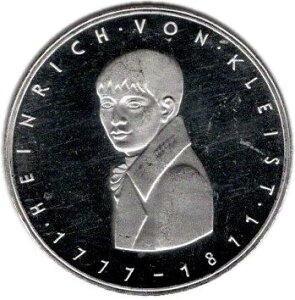 ドイツ 作家ハインリヒ・フォン・クライスト生誕200周年 5マルク銀貨 1977年