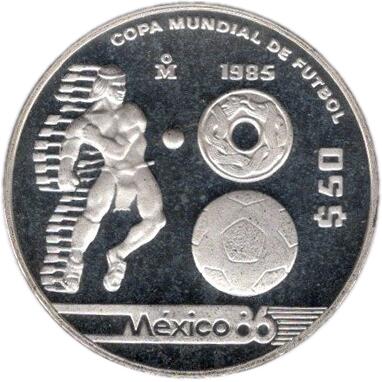 【プルーフ】 メキシコ サッカーワールドカップ 50ペソプルーフ銀貨 1986年