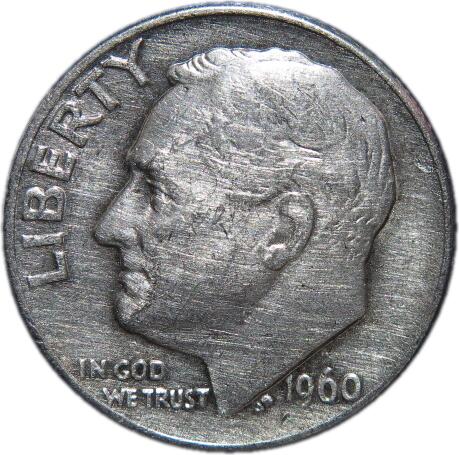 【銀貨】アメリカ ルーズベルト 10セント銀貨 1960年 （流通品）【アメリカ】のサムネイル